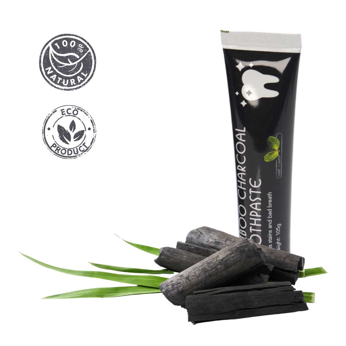 Bamboo Charcoal Toothpaste with 4 Bamboo Charcoal Toothbrushes green-goose