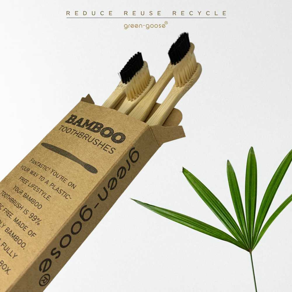 green-goose Bamboo Toothbrushes | 4 Pieces | Hard & Medium green-goose
