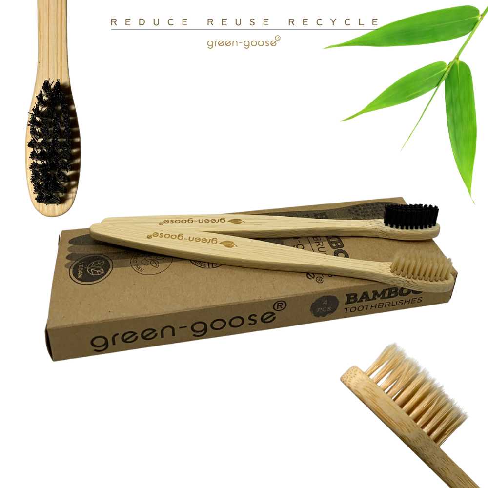 green-goose Bamboo Toothbrushes | 4 Pieces | Hard & Medium green-goose