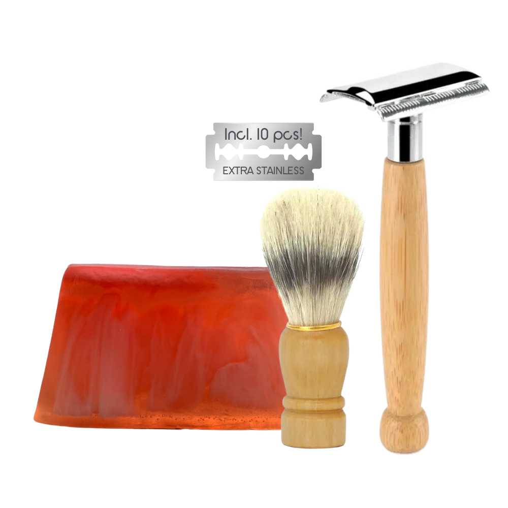 green-goose Classic Razor with Shaving Soap and Shaving Brush | Bamboo green-goose
