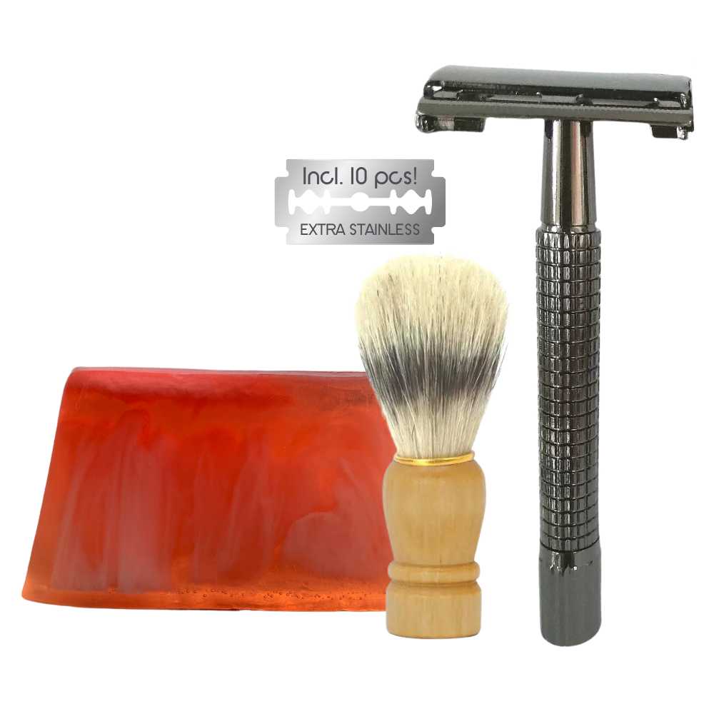green-goose Classic Razor with Shaving Soap and Shaving Brush | Black green-goose