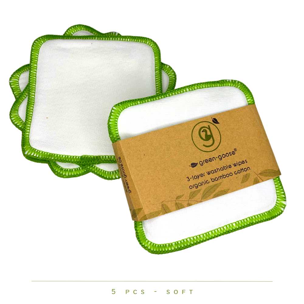 green-goose Reusable XL Bamboo Organic Cotton 3-layer Cotton Pads | 5 Pieces | Soft green-goose