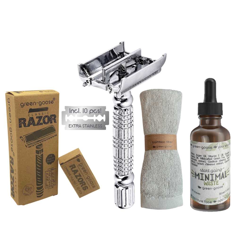 green-goose Shaving set with Shaving Oil | Silver Butterfly Clasp green-goose