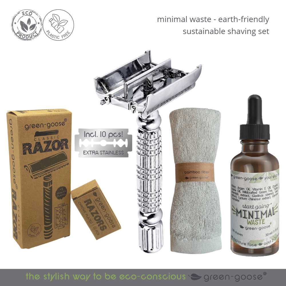 green-goose Shaving set with Shaving Oil | Silver Butterfly Clasp green-goose